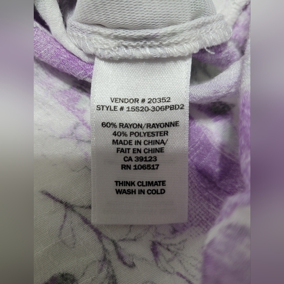 💲1️⃣ NWOT Northern Reflections White / Purple Fauna Lined Flutter Sleeves Sz Sm - Picture 12 of 12